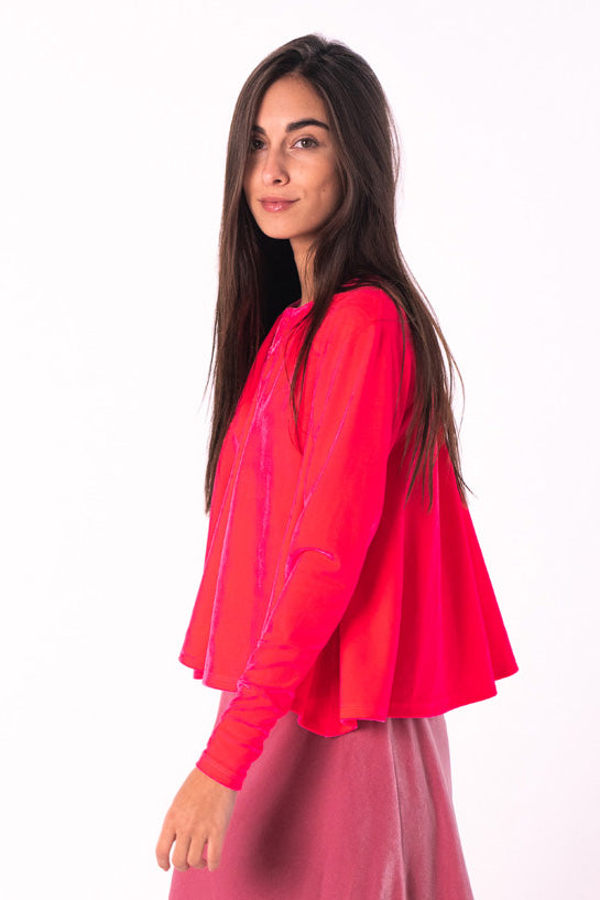 Velvet Grecian Top - Current Pink